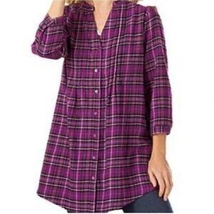 CW Classics Lightweight Flannel Purple Berry Plaid Tunic Top Sz XL NWOT